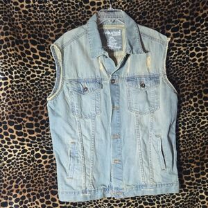 Mens Distressed Evolution Light Blue Denim Vest
